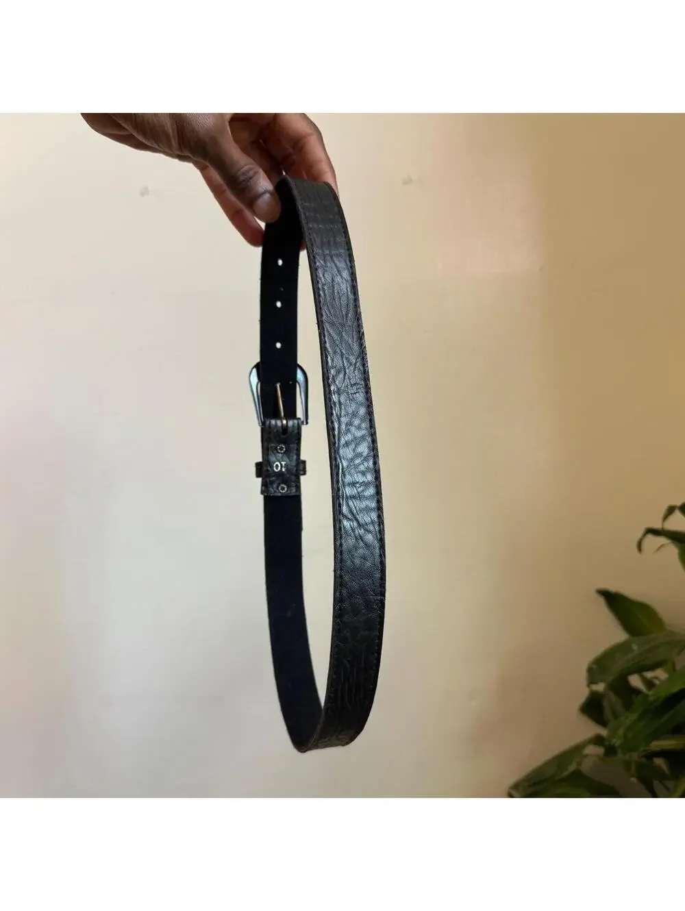 Vintage 90s faux Leather Belt with bronze Buckle size 10